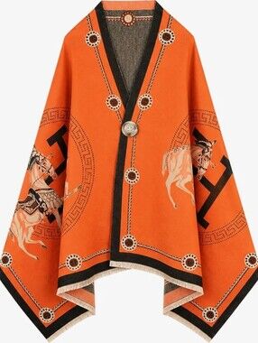 28"×71" Stylish Equestrian Design Soft Shawl Wrap Scarf with Button